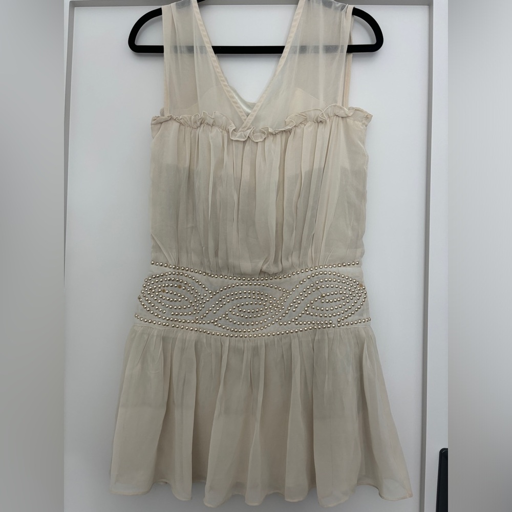 Elegant Embellished Cream Chiffon Tunic with Studded Waistband
